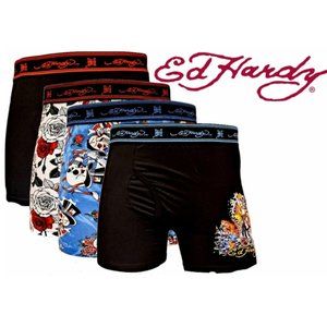 4 PACK ED HARDY PERFORMANCE BOXER BRIEFS SIZE S